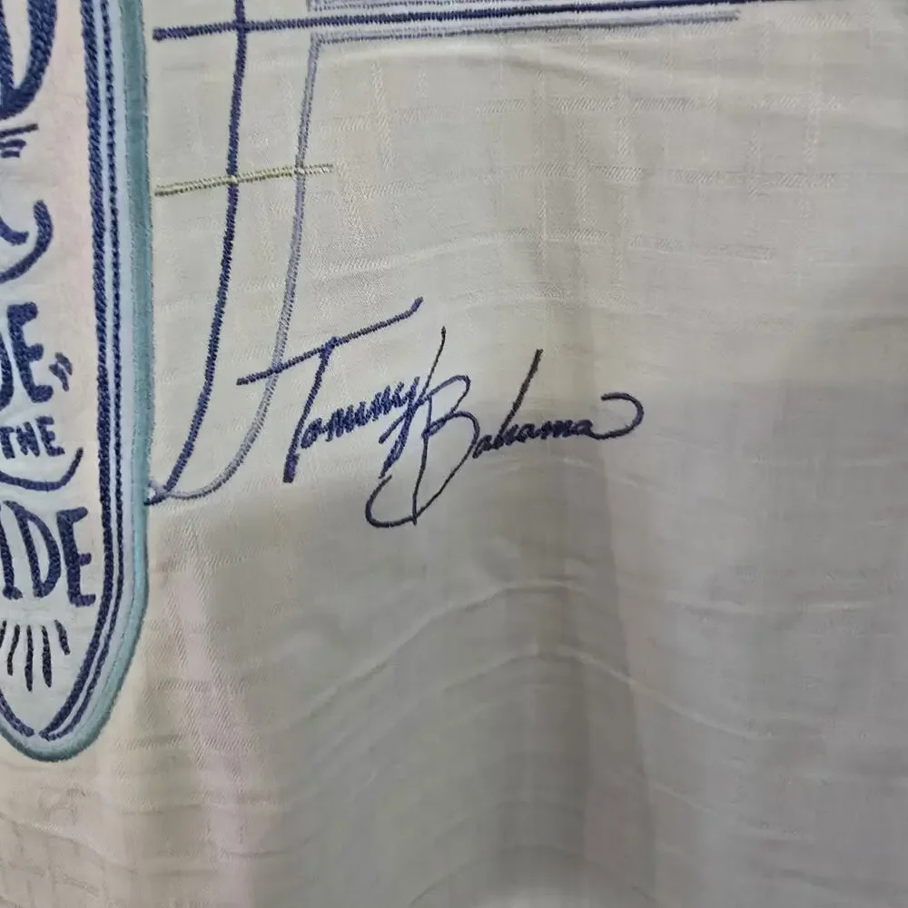 Tommy Bahama 100% Silk Surfboard Graphic Camp Shirt Men Medium Mint Blue